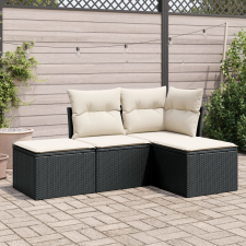 vidaXL 4 részes fekete polyrattan kerti ülőgarnitúra párnákkal kerti bútor