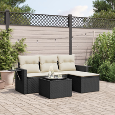 vidaXL 4 részes fekete polyrattan kerti ülőgarnitúra párnákkal kerti bútor