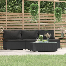 vidaXL 4 részes fekete polyrattan kerti ülőgarnitúra párnákkal kerti bútor