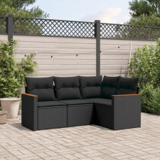 vidaXL 4 részes fekete polyrattan kerti ülőgarnitúra párnákkal kerti bútor