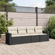 vidaXL 4 részes fekete polyrattan kerti ülőgarnitúra párnákkal kerti bútor