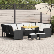 vidaXL 4 részes fekete polyrattan kerti ülőgarnitúra párnákkal kerti bútor