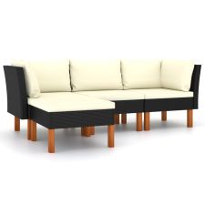 vidaXL 4 részes fekete polyrattan kerti ülőgarnitúra párnákkal (3059749) kerti bútor
