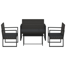 vidaXL 4 részes fekete polyrattan kerti ülőgarnitúra párnákkal (319199) kerti bútor