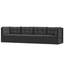 vidaXL 4 részes fekete polyrattan kerti ülőgarnitúra párnákkal (319598) kerti bútor