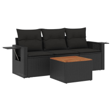 vidaXL 4 részes fekete polyrattan kerti ülőgarnitúra párnákkal (3224431) kerti bútor