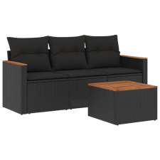 vidaXL 4 részes fekete polyrattan kerti ülőgarnitúra párnákkal (3225761) kerti bútor