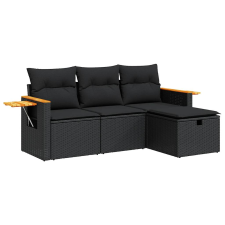 vidaXL 4 részes fekete polyrattan kerti ülőgarnitúra párnákkal (3325947) kerti bútor