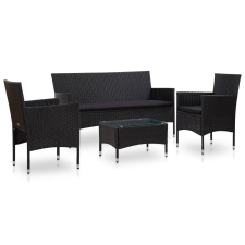 vidaXL 4 részes fekete polyrattan kerti ülőgarnitúra párnákkal (45891) kerti bútor
