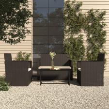 vidaXL 4-részes fekete polyrattan kültéri ülőgarnitúra párnákkal kerti bútor