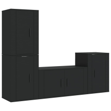 vidaXL 4 részes fekete szerelt fa TV-szekrényszett (3188607) bútor