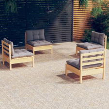 vidaXL 4 részes fenyőfa kerti ülőgarnitúra szürke párnákkal kerti bútor