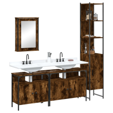 vidaXL 4 részes füstös tölgyszínű szerelt fa fürdőszobai bútorszett fürdőszoba bútor