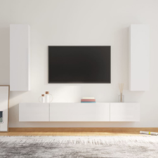 vidaXL 4 részes magasfényű fehér szerelt fa TV-szekrényszett bútor