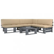 vidaXL 4 részes szürke impregnált fenyőfa raklapgarnitúra párnákkal kerti bútor