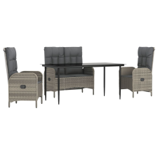 vidaXL 4 részes szürke polyrattan kerti étkezőszett párnával (3203503) kerti bútor