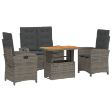 vidaXL 4 részes szürke polyrattan kerti étkezőszett párnával (3277347) kerti bútor