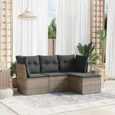 vidaXL 4 részes szürke polyrattan kerti ülőgarnitúra párnákkal kerti bútor