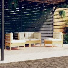 vidaXL 4 részes tömör fenyőfa kerti ülőgarnitúra krémszínű párnákkal kerti bútor