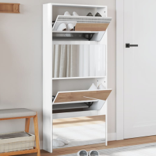 vidaXL 4 szintes magasfényű fehér cipőszekrény tükörrel 63x17x134 cm bútor