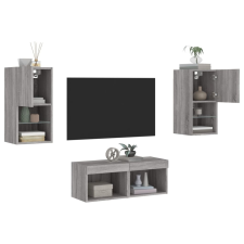 vidaXL 4darab szürke sonoma színű falra szerelhető TV-szekrény LED-del bútor