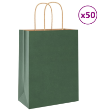 vidaXL 50 db zöld kraft papírzacskók fogantyúkkal 21x11x28 cm ajándéktasak