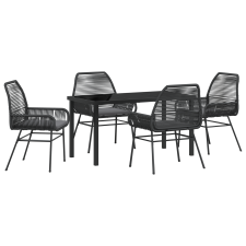 vidaXL 5 darabos kerti étkező szett párnákkal, fekete poly rattan (3380871) kerti bútor