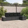 vidaXL 5 Darabos Kerti Kanapé Szett Párnákkal Fekete Poly Rattan