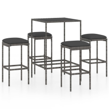 vidaXL 5 darabos szürke polyrattan kerti bárszett párnákkal (3064821) kerti bútor