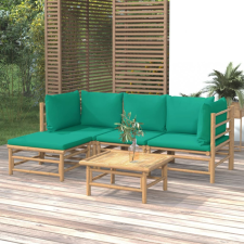 vidaXL 5 részes bambusz kerti ülőgarnitúra zöld párnákkal kerti bútor