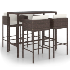 vidaXL 5 részes barna polyrattan kerti bárszett párnákkal (3094792) kerti bútor