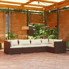 vidaXL 5-részes barna polyrattan kerti bútorszett párnákkal kerti bútor