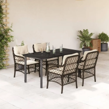 vidaXL 5-részes barna polyrattan kerti étkezőgarnitúra párnákkal kerti bútor