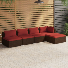 vidaXL 5 részes barna polyrattan kerti ülőgarnitúra párnákkal kerti bútor