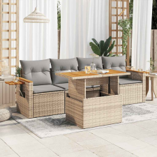 vidaXL 5 részes bézs polyrattan és akácfa kerti ülőgarnitúra párnákkal kerti bútor