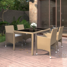 vidaXL 5 részes bézs polyrattan és edzett üveg kerti étkezőgarnitúra kerti bútor