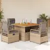 vidaXL 5 részes bézs polyrattan kerti étkezőgarnitúra párnákkal