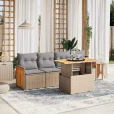 vidaXL 5 részes bézs polyrattan kerti ülőgarnitúra párnákkal kerti bútor