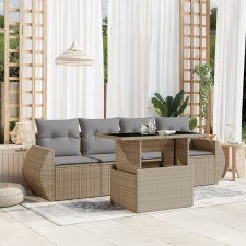 vidaXL 5 részes bézs polyrattan kerti ülőgarnitúra párnákkal kerti bútor