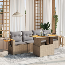 vidaXL 5 részes bézs polyrattan kerti ülőgarnitúra párnákkal kerti bútor