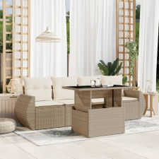 vidaXL 5 részes bézs polyrattan kerti ülőgarnitúra párnákkal kerti bútor