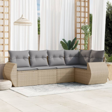 vidaXL 5 részes bézs polyrattan kerti ülőgarnitúra párnákkal kerti bútor
