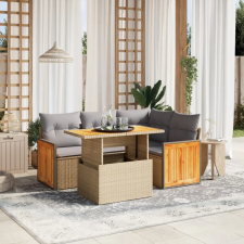 vidaXL 5 részes bézs polyrattan kerti ülőgarnitúra párnákkal kerti bútor