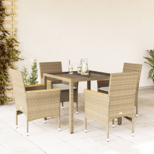 vidaXL 5 részes bézs polyrattan/üveg kerti étkezőgarnitúra párnákkal kerti bútor