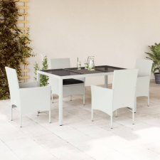 vidaXL 5 részes fehér polyrattan/üveg kerti étkezőgarnitúra párnákkal kerti bútor
