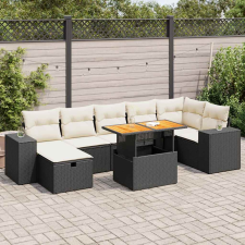 vidaXL 5 részes fekete polyrattan akácfa kerti kanapészett párnákkal kerti bútor