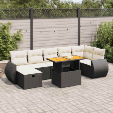 vidaXL 5 részes fekete polyrattan akácfa kerti kanapészett párnákkal kerti bútor
