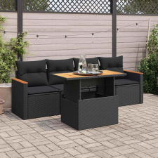 vidaXL 5 részes fekete polyrattan akácfa kerti kanapészett párnákkal kerti bútor