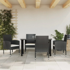 vidaXL 5 részes fekete polyrattan és acél kerti étkezőgarnitúra kerti bútor