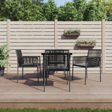 vidaXL 5-részes fekete polyrattan és acél kerti étkezőszett párnákkal kerti bútor